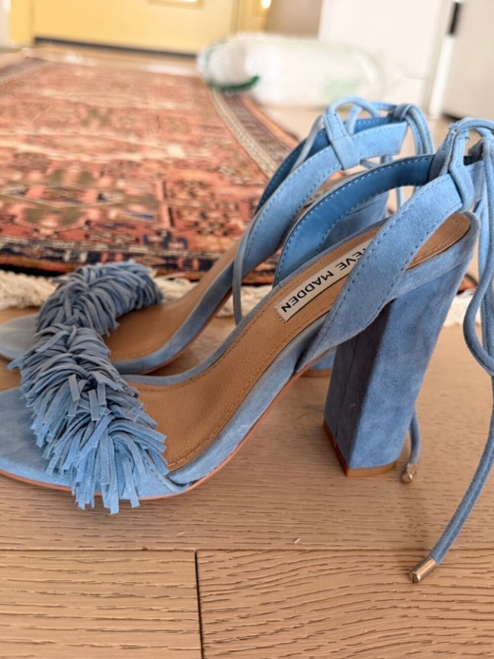 Steve Madden Sass Fringe Lace Up Sandals Blue Size 6